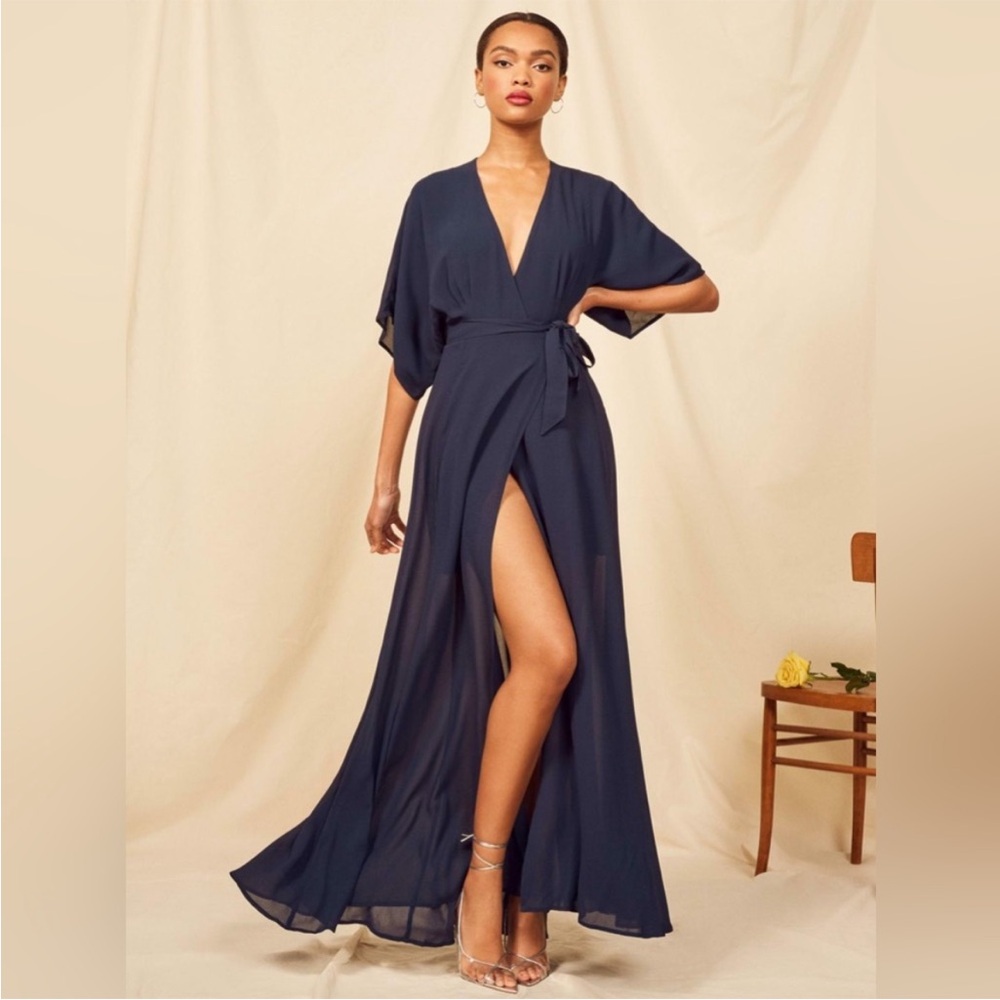 NWT Reformation Winslow Wrap Maxi Dress In Navy Size XS